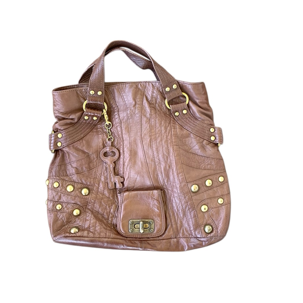 Vintage Betsey Johnson Brown Gold Studded Hobo Handbag Purse